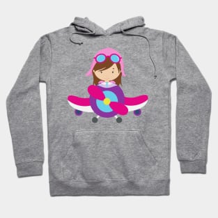 Pilot Girl, Airplane, Plane, Flying, Brown Hair Hoodie